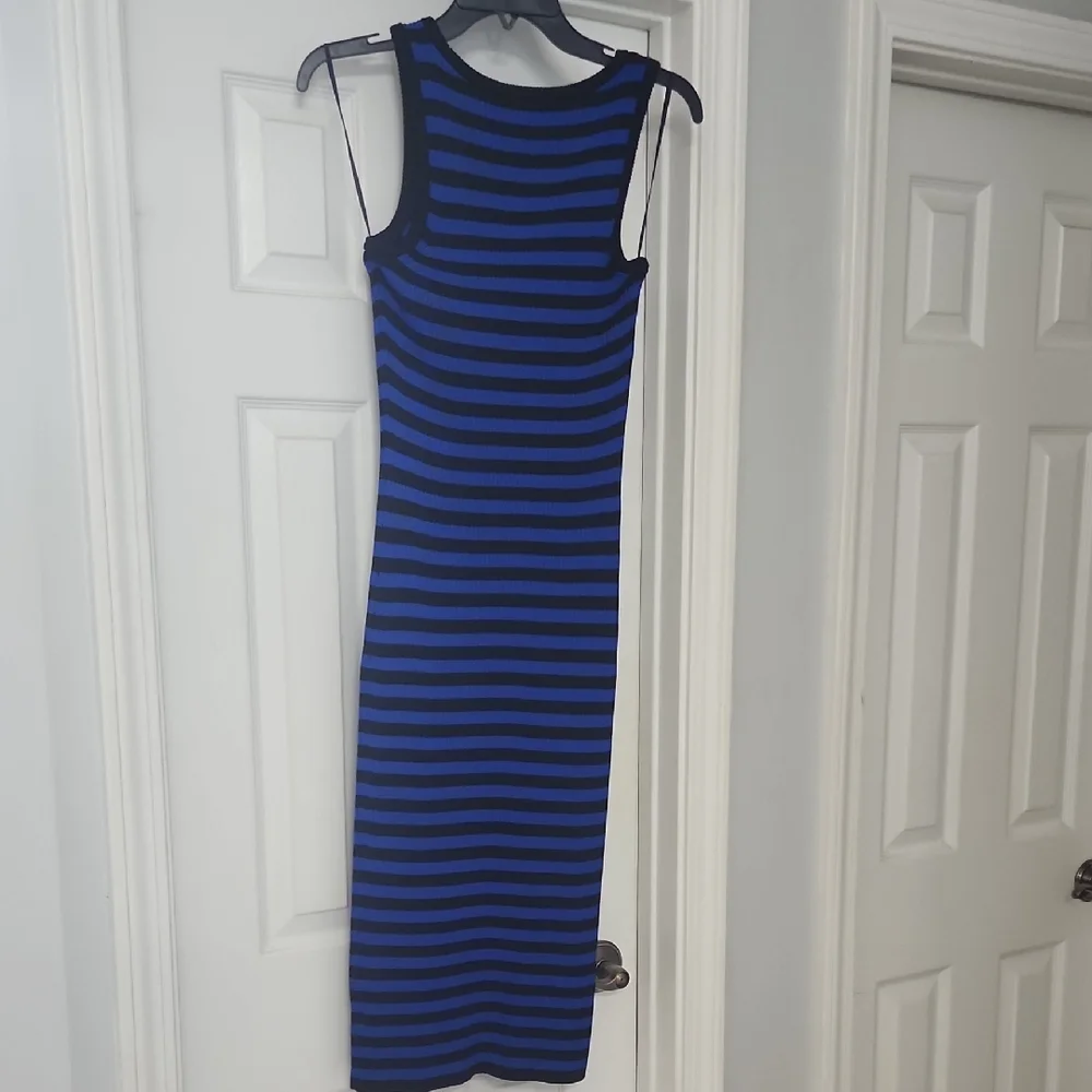 Michael Kors Blue and Black Striped Midi Dress
